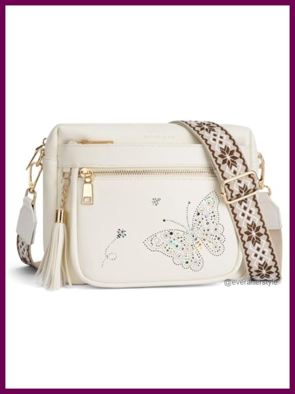 PU Leather Crossbody Bag Butterfly Quilted Adjustable Strap Women's